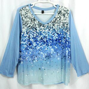 Emery Rose Polka Dot Bubble Fizzy Long Sleeve V Neck Pull Over Tunic Top 4XL